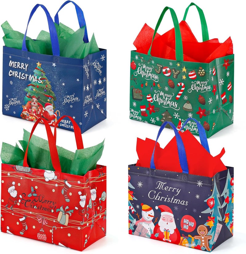 YANGTE 12 Pack 13" Large Christmas Gift Bags with Tissue Paper, Reusable Non-Woven Christmas Bag with Handles for Presents Wrapping, Shopping Xmas Party Supplies - Image 1